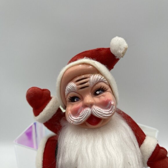 Vintage Flocked Velvet Dancing 8" Tall Santa Figure *MISSING STAND* - Picture 12 of 16